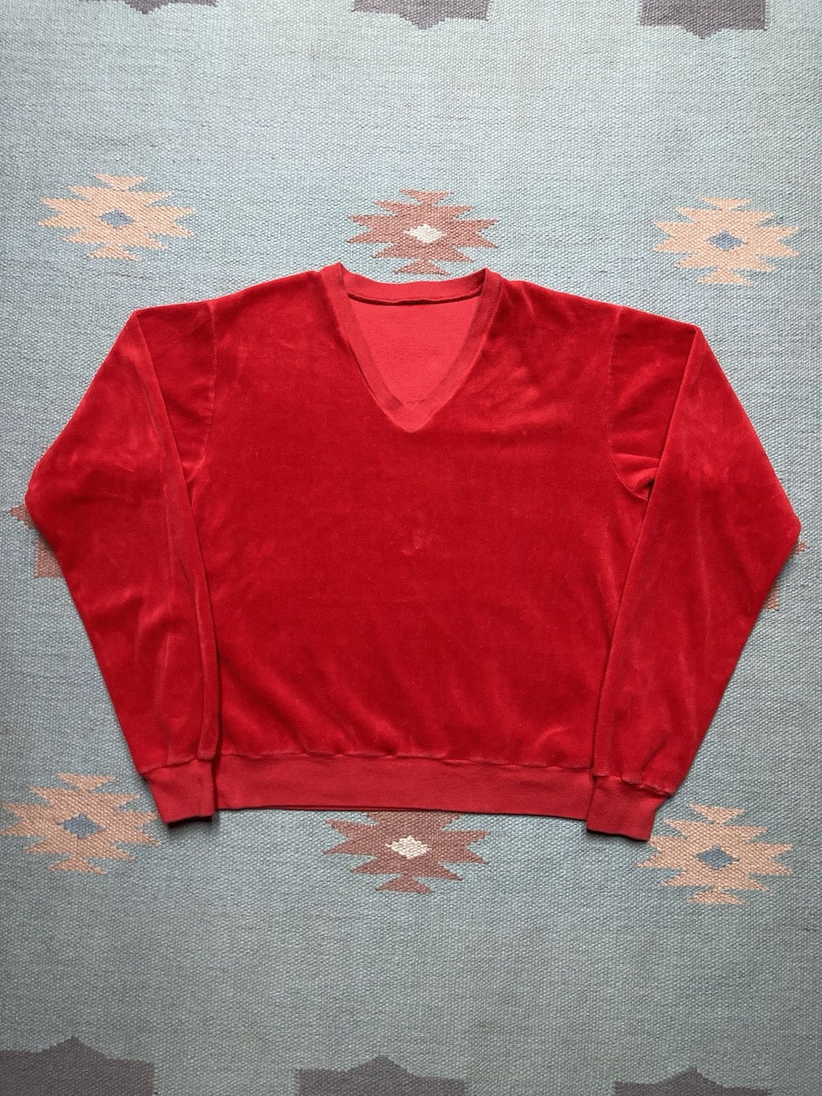 Vintage Vtg 70s Shirt Velour Red Soft Comfy Cotton Boxy Adult Small