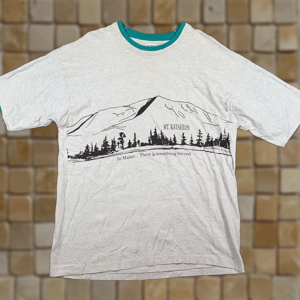 Fruit Of The Loom Vintage 90s Mt Katahdin Maine Outdoor Hiking Men S Size Xl Nature Mountain T Shirt