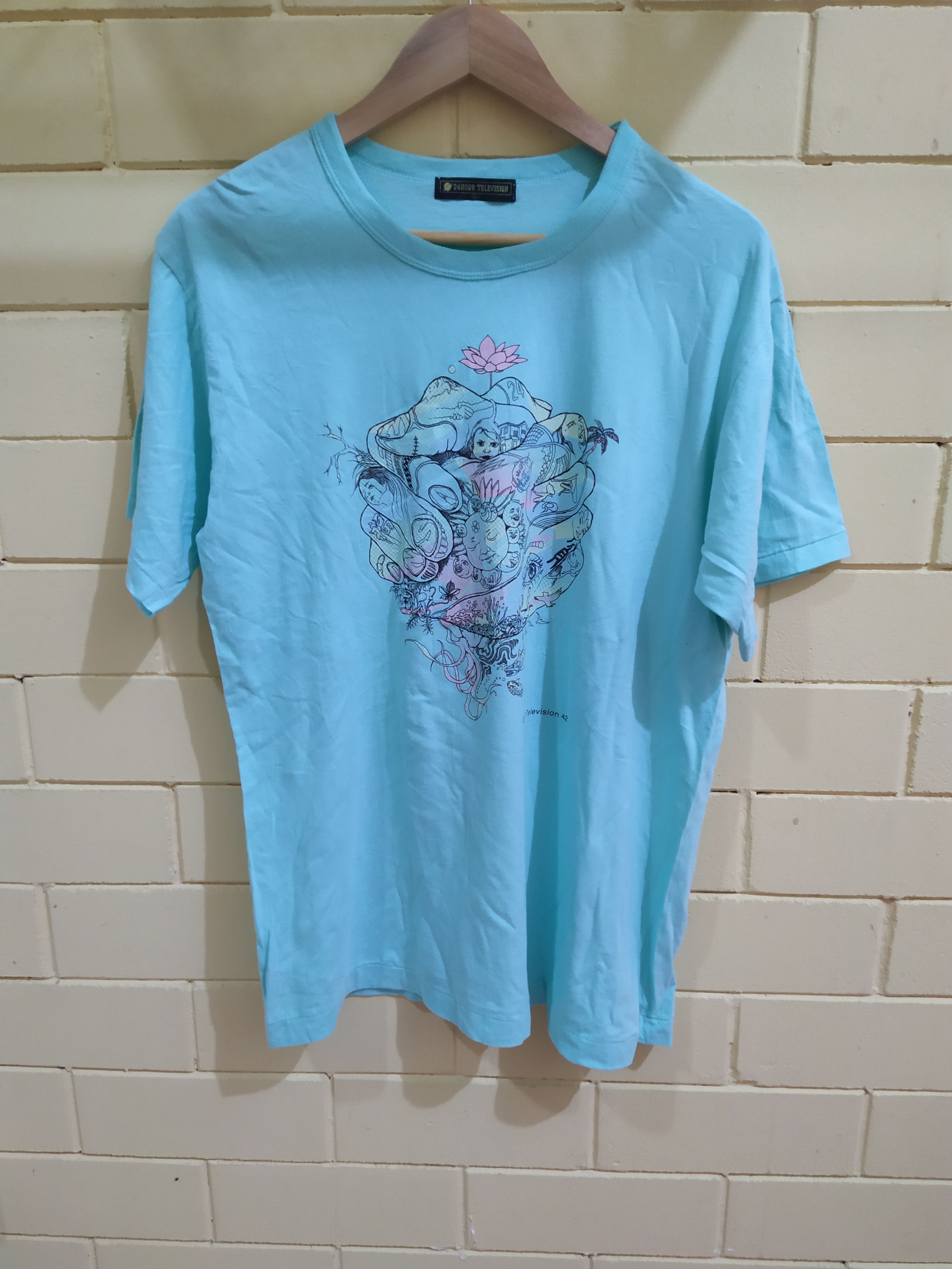 Vintage Rare 24hour Television Japan Artist Graphic Tee Turquoise Xl Hoodie, Sweatshirt | FlexRushtees.com