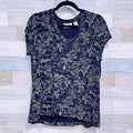 Chicos Travelers Tropical Island Print Tee Blue Womens Large
