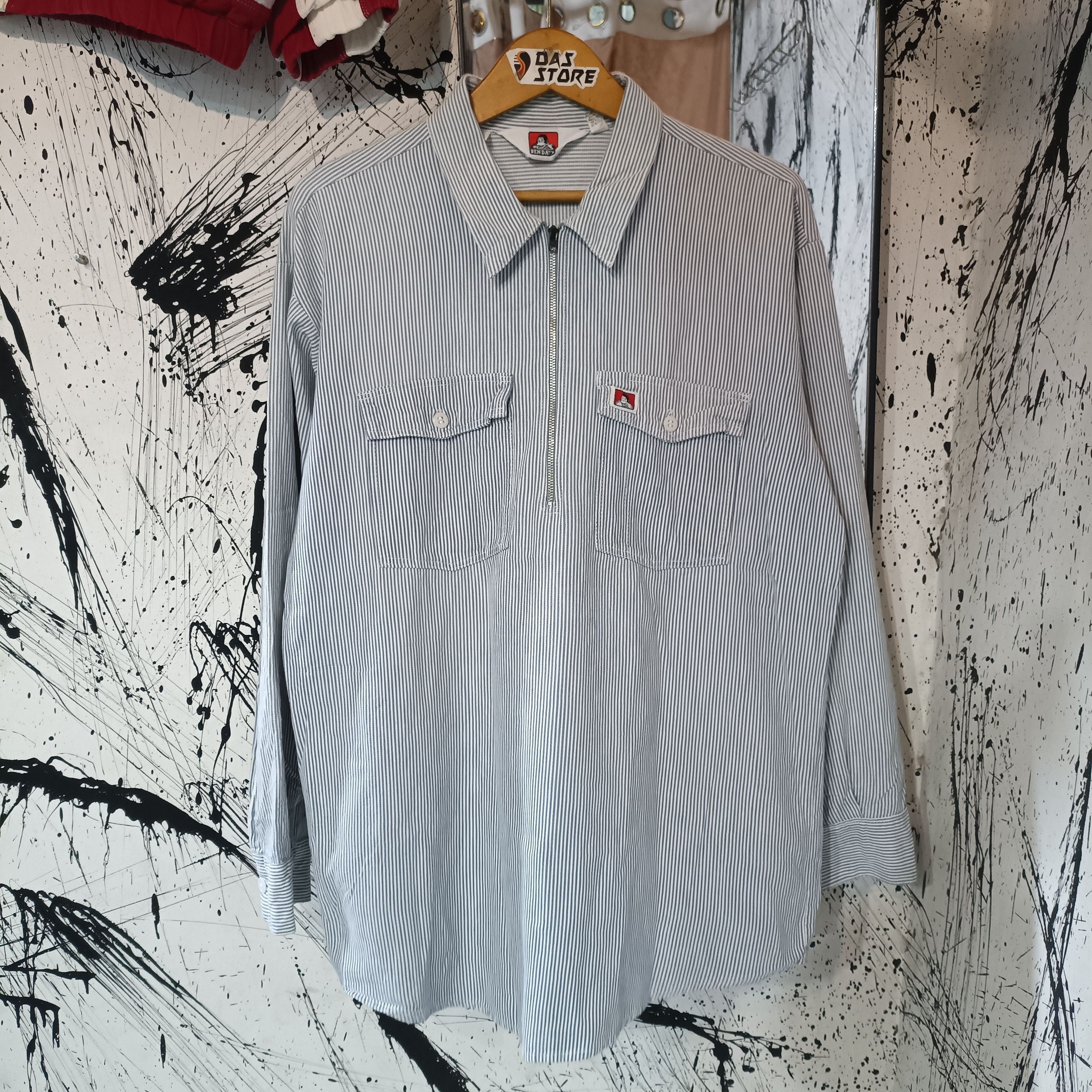 Ben Davis Vintage 1970s Ben Davis Halfziper Long Shirt Hickory Work