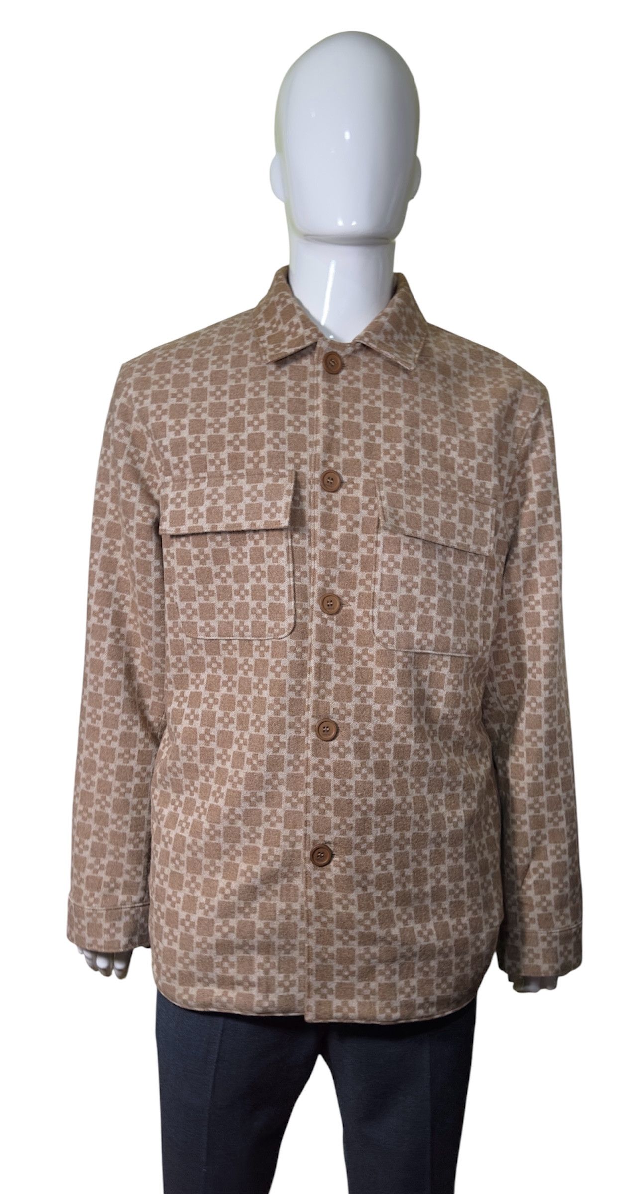 Sandro Square Cross Jacquard Overshirt In Camel T-Shirts, Hoodie, Sweatshirt | FlexRushtees.com