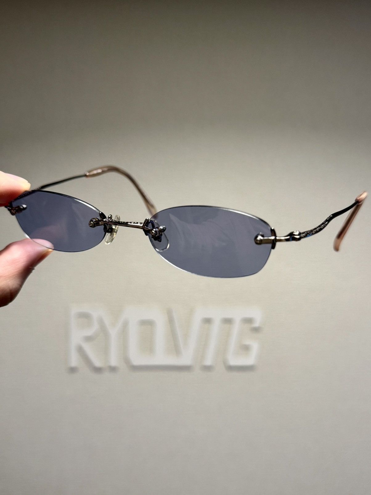 Paul Gaultier Jean Paul Gaultier Rimless Engraved Metal Sunglasses