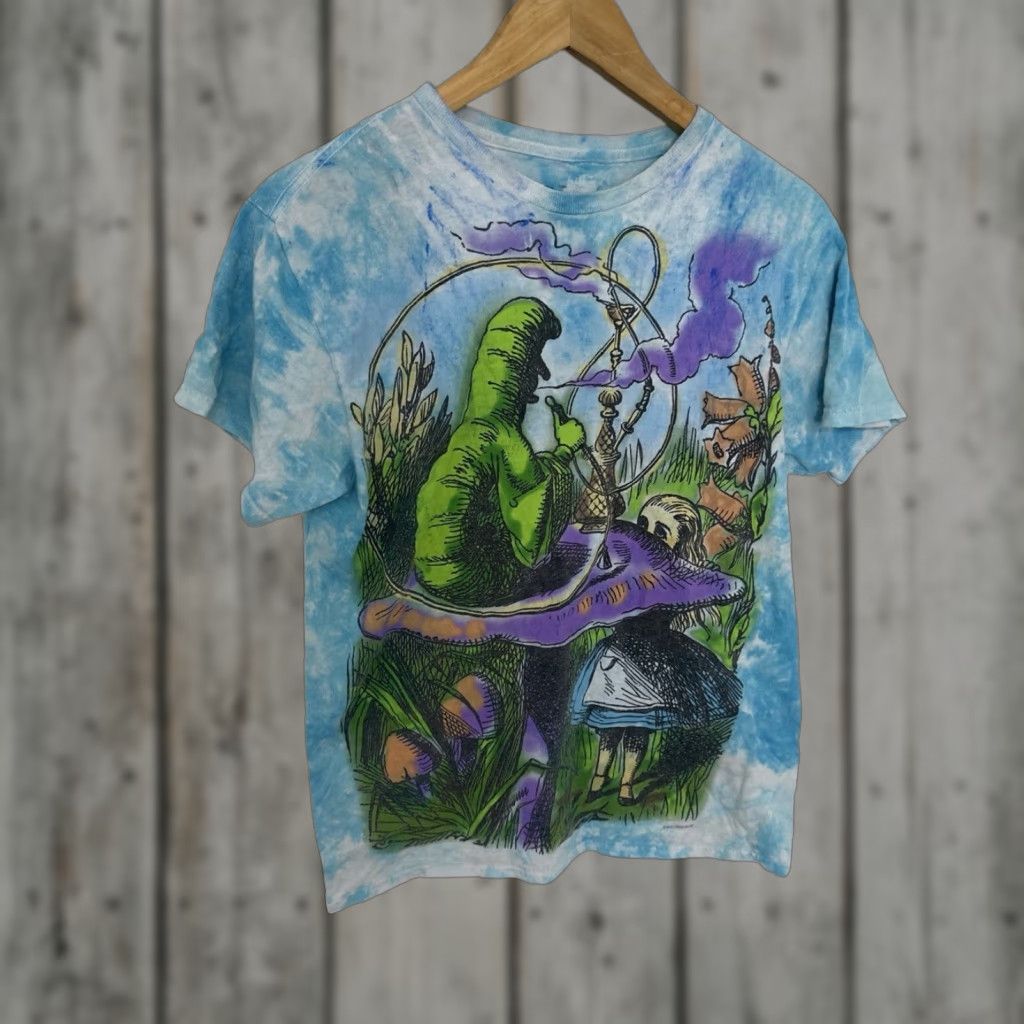 Blue Liquid Blue Shirt Mens M Blue Alice In Wonderland Tie Dye Hookah 2015 Mushroom Crew Neck