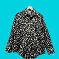 Vintage Presscott Shirt M Adult Blue Black 100 Polyester Crepe Size M Geometric Long Sleeve