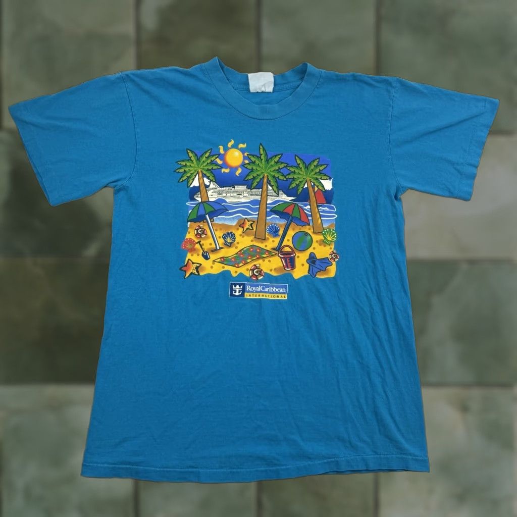 Vintage Royal Caribbean T Shirt Adult Large Blue Tropical 90s Boat Island Mens L