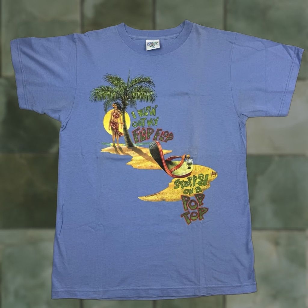 Vintage Caribbean Soul T Shirt Men L Blue 90s Beach Tropical Crew Neck Short Sleeve Graphic