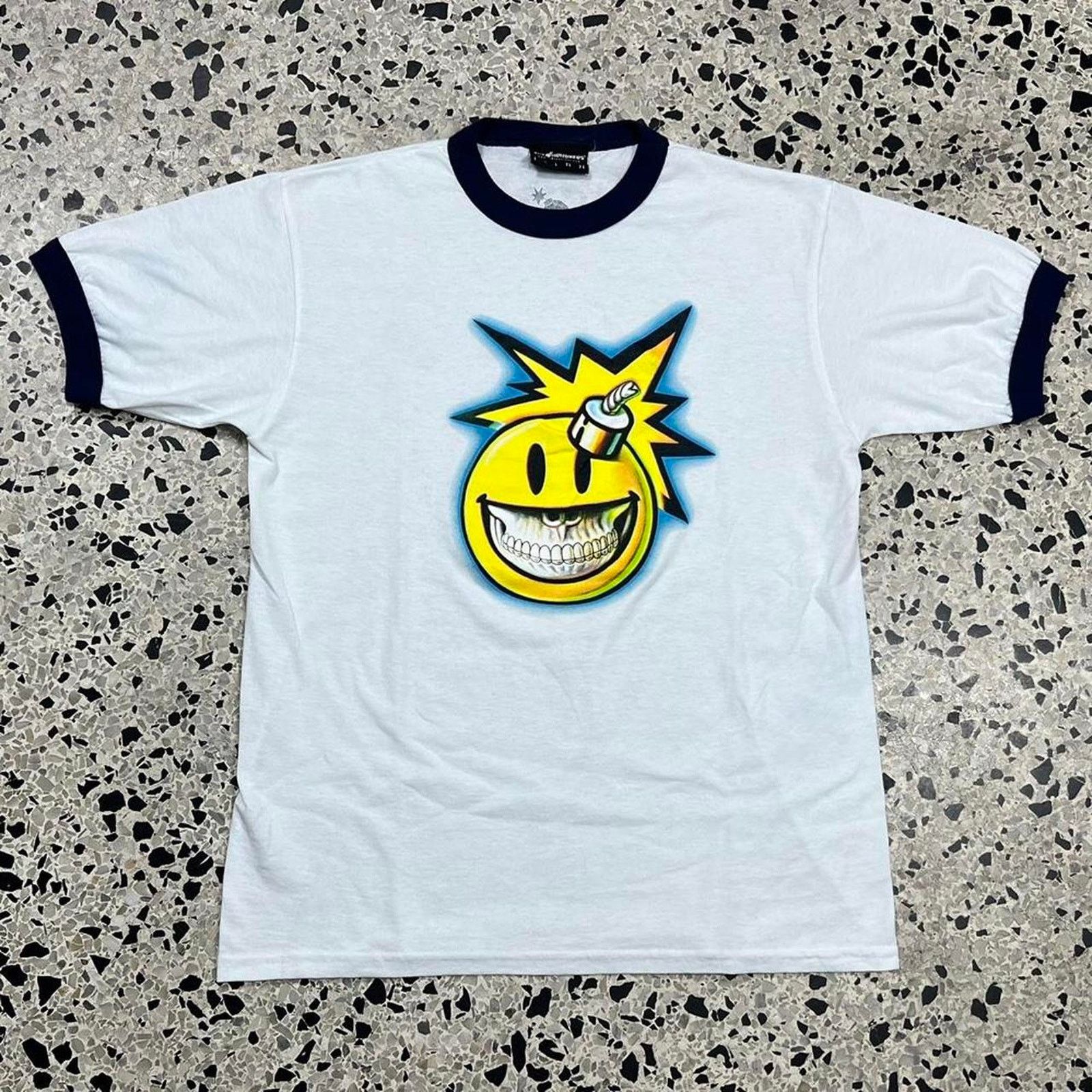 Ron English Collab Smiley Face Ringer Tee Hoodie, Sweatshirt | FlexRushtees.com