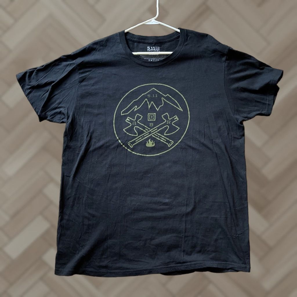 Vintage 5 11 Tactical Crossed Axe Mountain T Shirt Mens Xl Black Short Sleeve Crew Neck Cotton Shirt