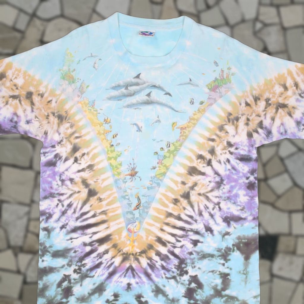 Blue Vintage Liquid Blue Ocean Tie Dye Tee Shirt 1990 Large Made In Usa Unisex Graphic Tee Sh