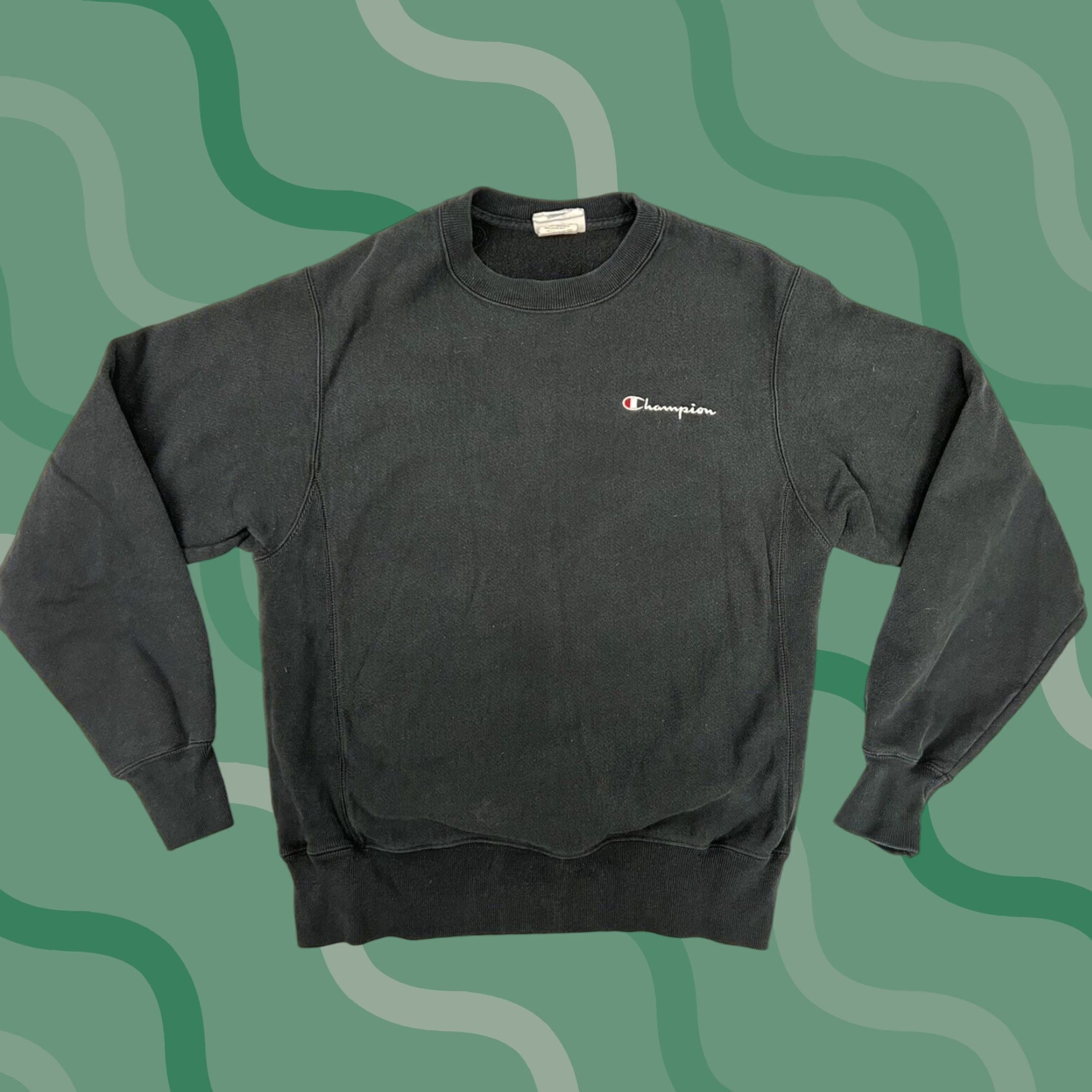 Champion Reverse Weave Black Script Spell Out Pullover Crewneck Sweatshirt S Mens Regular C T-Shirts, Hoodie