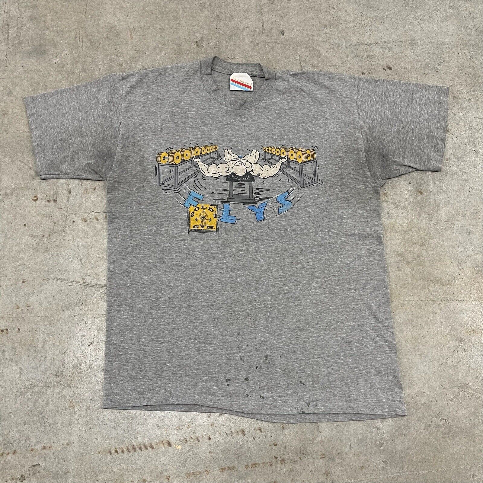 Vintage 80s Golds Gym Flys Bodybuilding Gray T Shirt Grail Hoodie, Sweatshirt | FlexRushtees.com