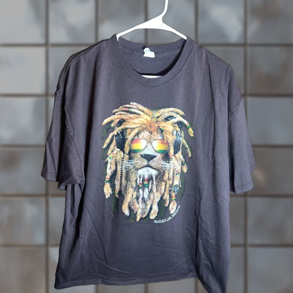 Vintage Retro Yazbek T Shirt Lion Mazatlan Rasta Brown 2xl Men Crew Neck Short Sleeve Cotton Hoodie, Sweatshirt