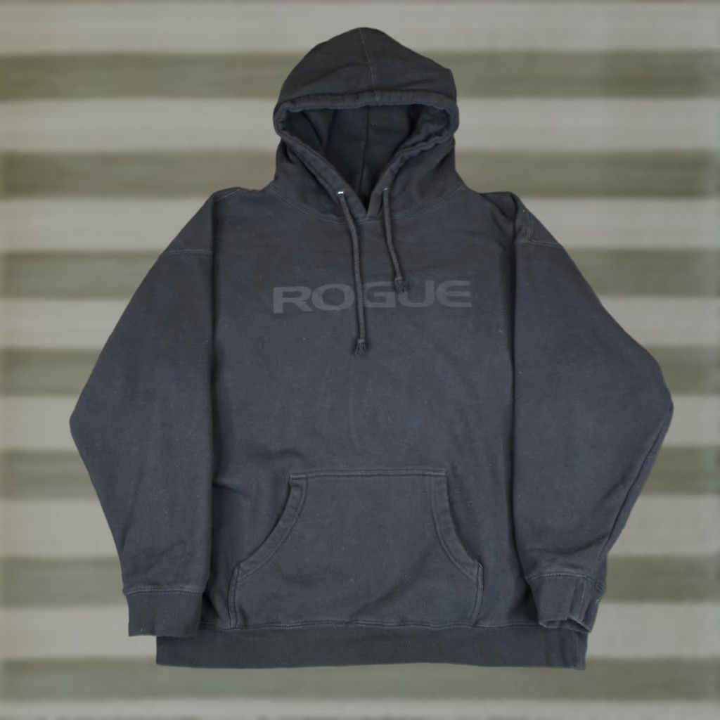 Vintage Rogue Hoodie Mens 2xl Black Sweatshirt Fleece Pullover Graphic Print Logo Pockets Hooded Cro
