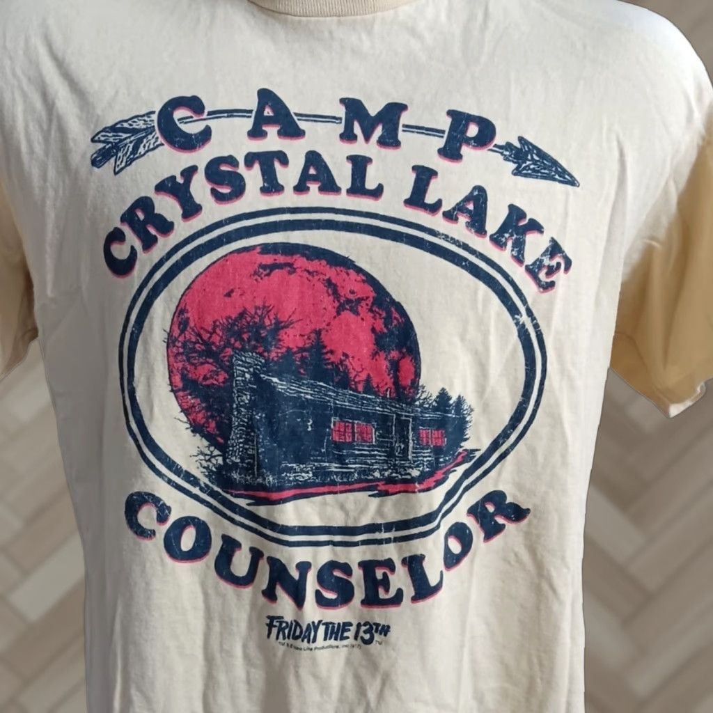 Vintage Friday The 13th Camp Crystal Lake Counselor Graphic T Shirt Large Beige Mens