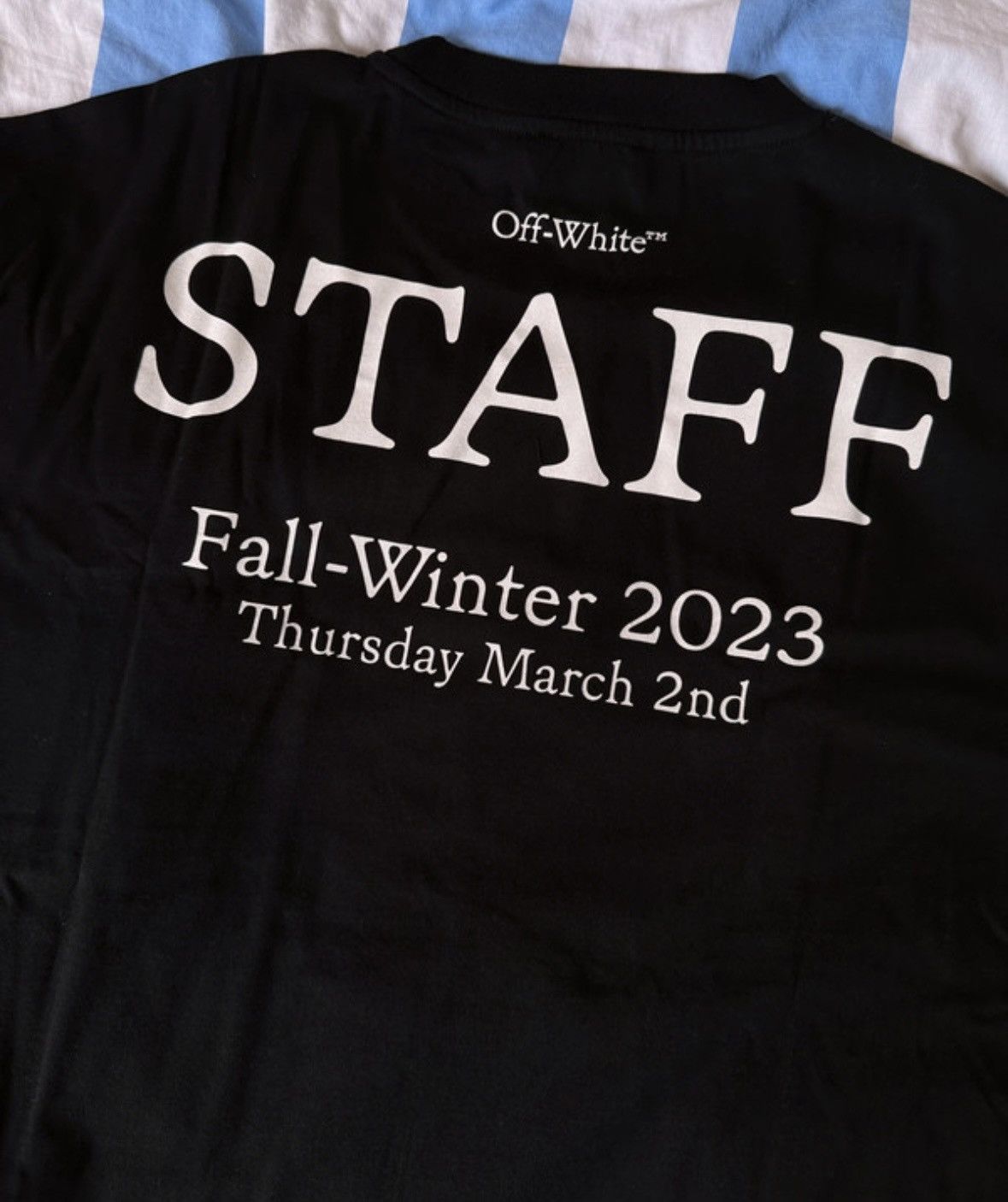White Off White Paris Fashion Week Staff Tee Hoodie, Sweatshirt | FlexRushtees.com