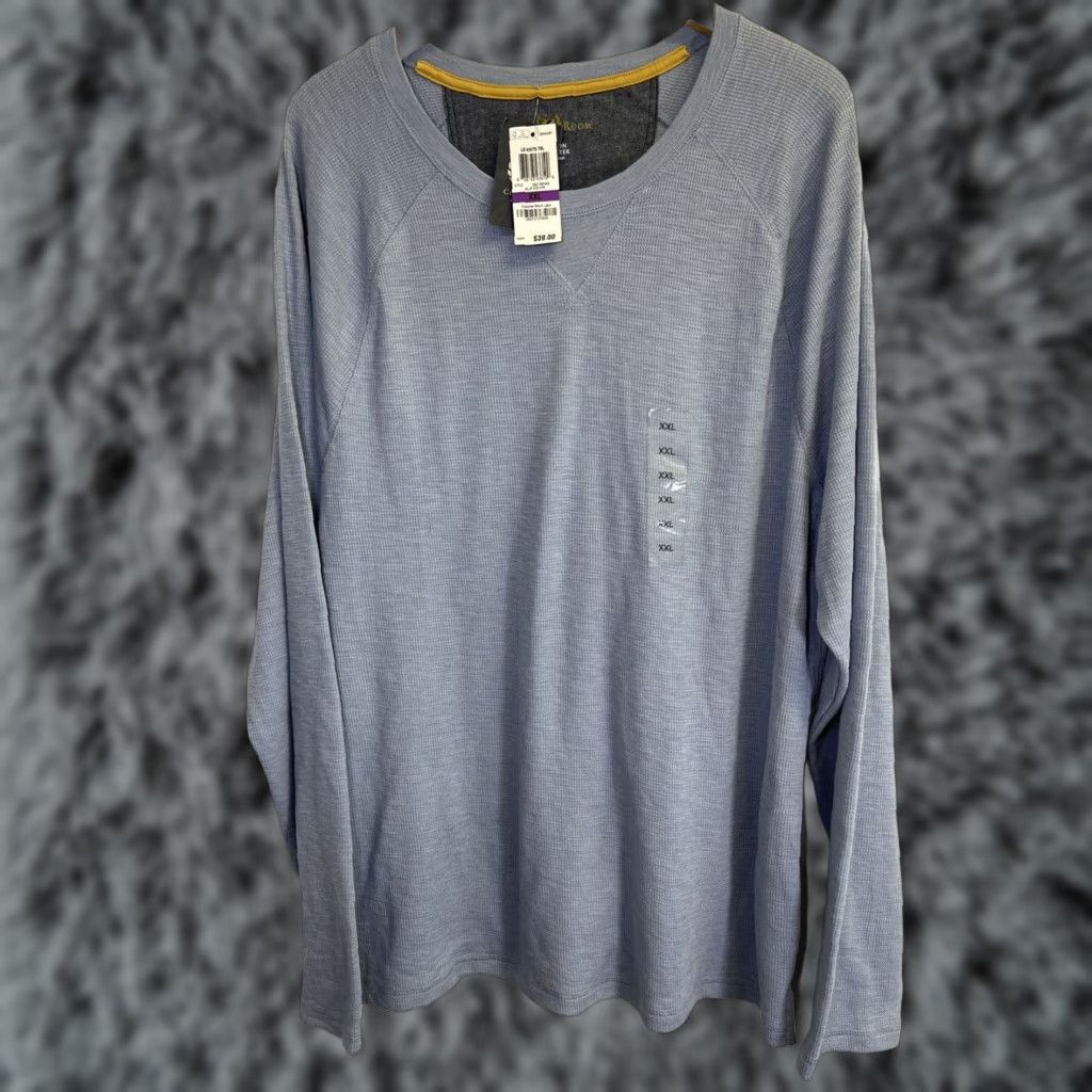 Room New Club Room Men S Xxl Waffle Knit Shirt Long Sleeve Blue Fog Heather Raglan Crew Neck Bu