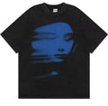Japanese Brand Gothic Blue Face Print Black T Shirt Hipster Graphic Tees Hoodie, Sweatshirt | FlexRushtees.com