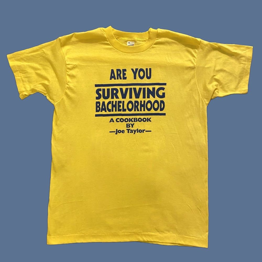 Vintage Screen Stars Are You Surviving Bachelorhood T Shirt Xl Yellow Men 80s Graphic Tee Sh Hoodie, Sweatshirt