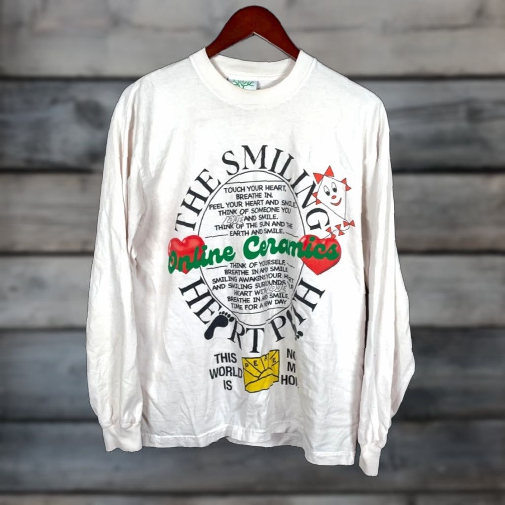 Ceramics Vintage Online Ceramics Smiling Heart Path Long Sleeve T Shirt Men Medium White Grap