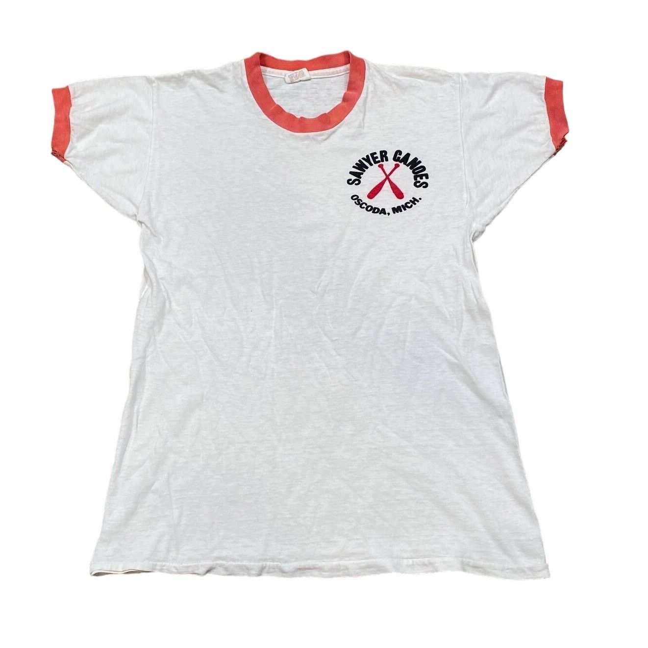 Vintage 60s 70s Mayo Spruce Sawyer Canoes Ringer T Shirt M