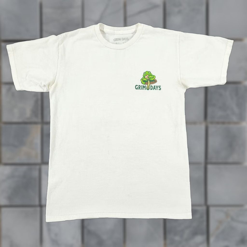 Vintage Grim Days Cotton T Shirt Men Small White Psychedelic Mushroom Graphic Tee Short Slee