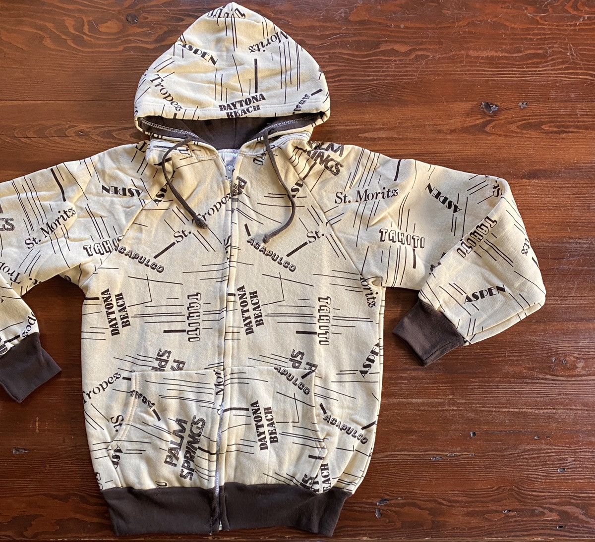 Vintage 70 S Multi City Full Zip Raglan Hoodie Sweatshirt