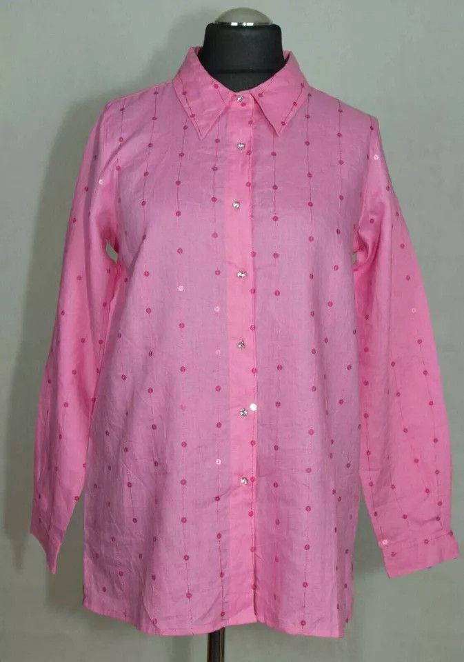 Factory Quacker Factory Shirt 100 Linen Size Uk12 14 Label M Usa