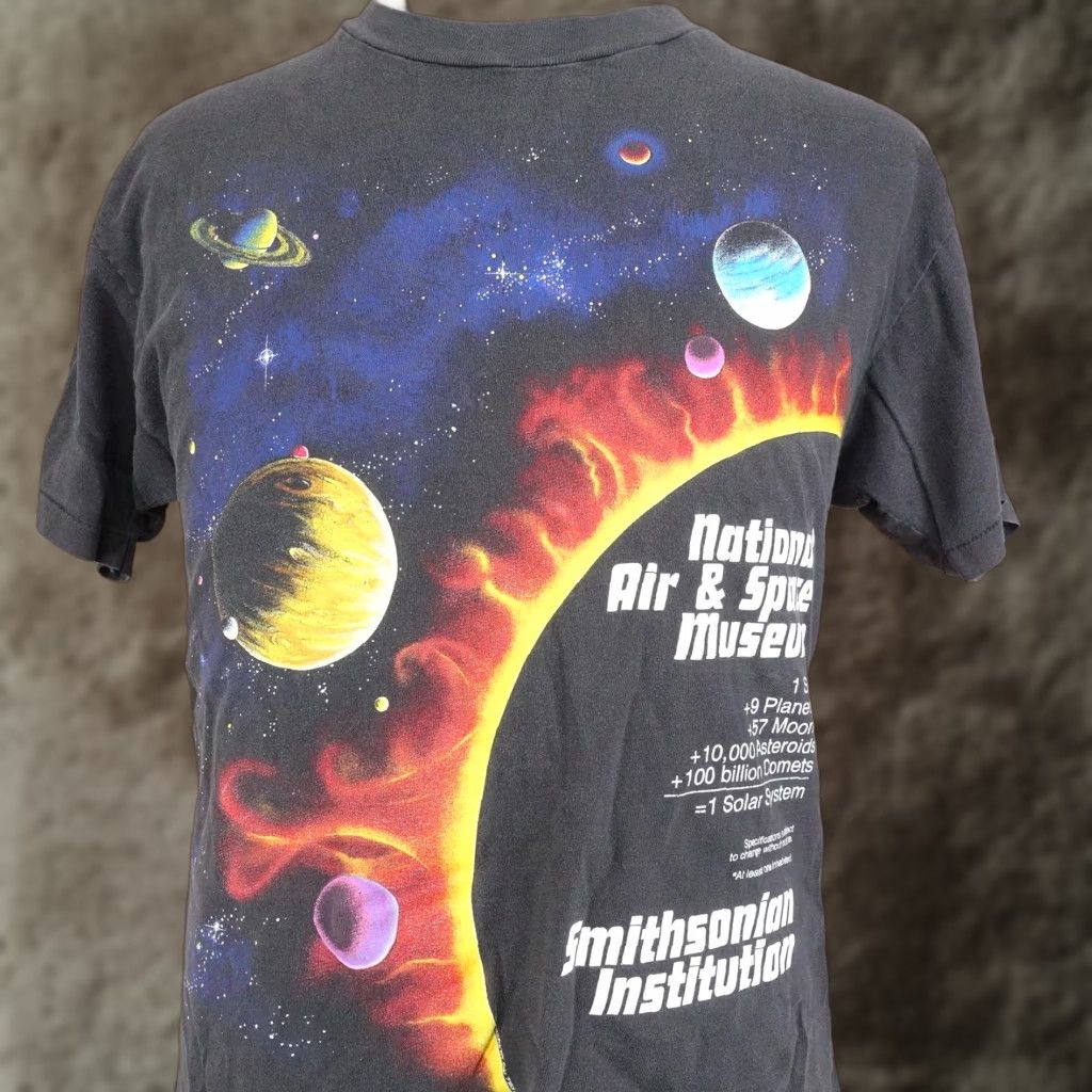 Vintage Hanes National Air Space Museum T Shirt Adult Large Black Graphic Print 90s Mens