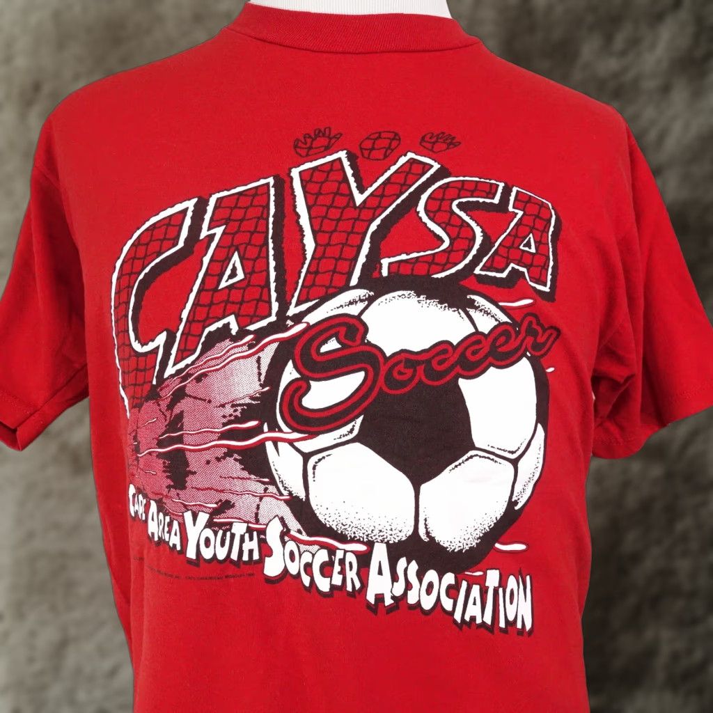 Jerzees Vintage Youth Soccer T Shirt Unisex Adult Large Red 90s Cape Area Missouri Made Soccer Tee Hoodie, Sweatshirt