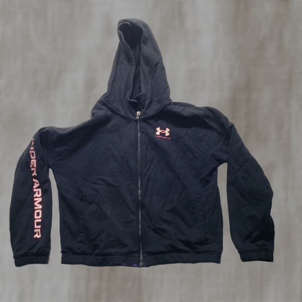 Armour Under Armour Hoodie Girls L Black Logo Pullover Sweatshirt Youth Large 100 Polyester Ea