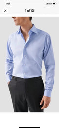 Eton Light Blue Signature Twill Shirt French Cuffs Hoodie, Sweatshirt | FlexRushtees.com