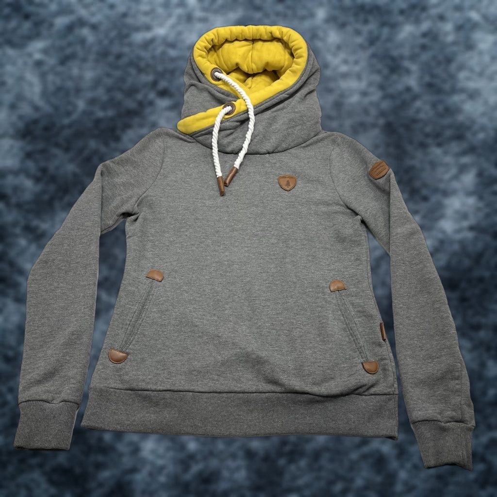Vintage Wanakome Hoodie Womens M Gray Full Zip Hooded Sweatshirt Cowl Neck Logo Regular Fit Athletic