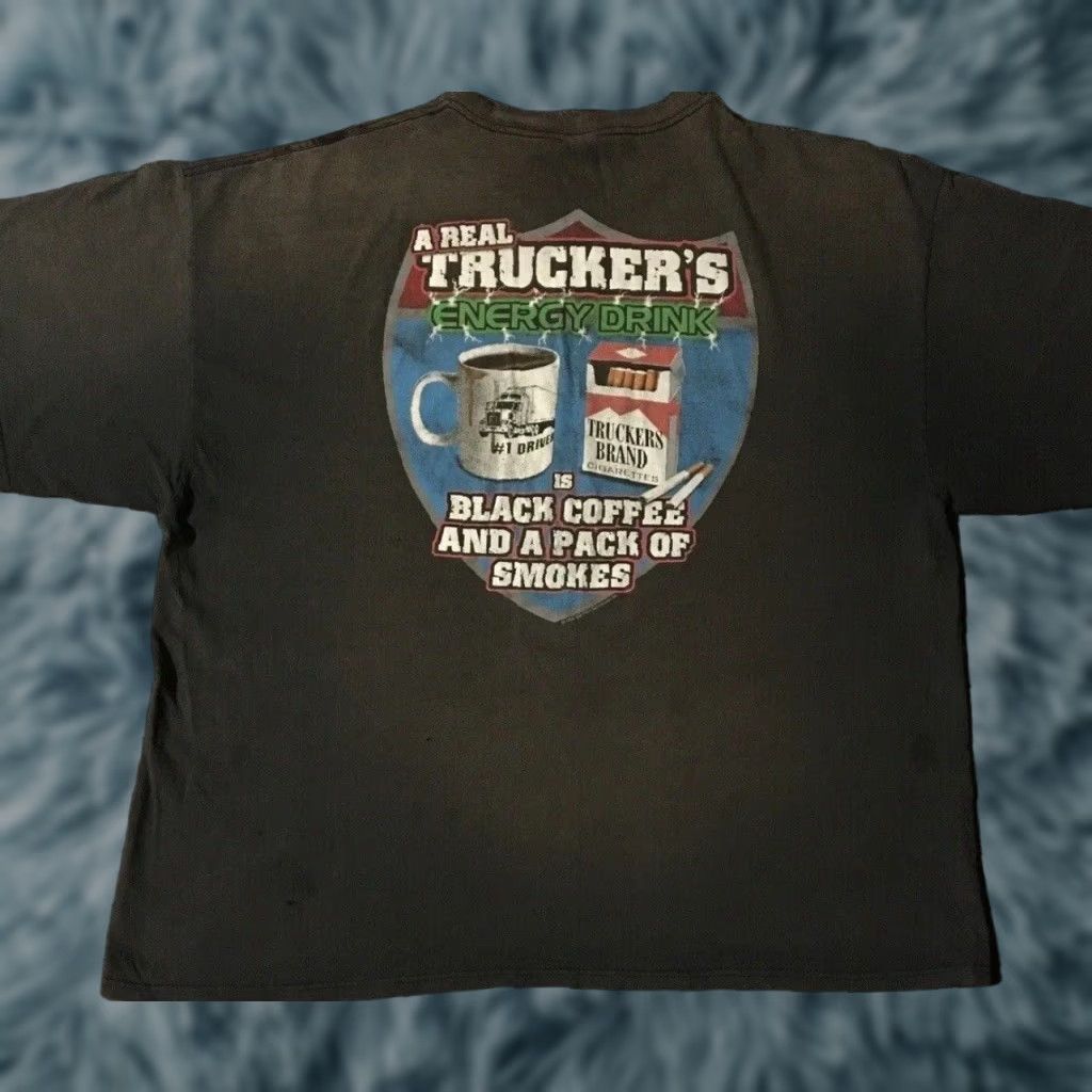 Thrasher Vintage Trucker Energy Drink Coffee Cigs Thrashed Faded Shirt 2xl Black Mens T Shirt Grunge
