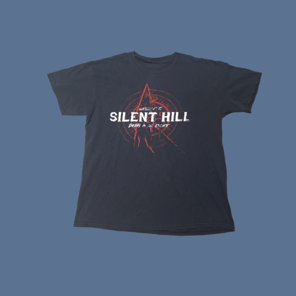 Vintage Silent Hill Death Is No Escape T Shirt Horror Game Movie Size L Shirt Mens Black Cot