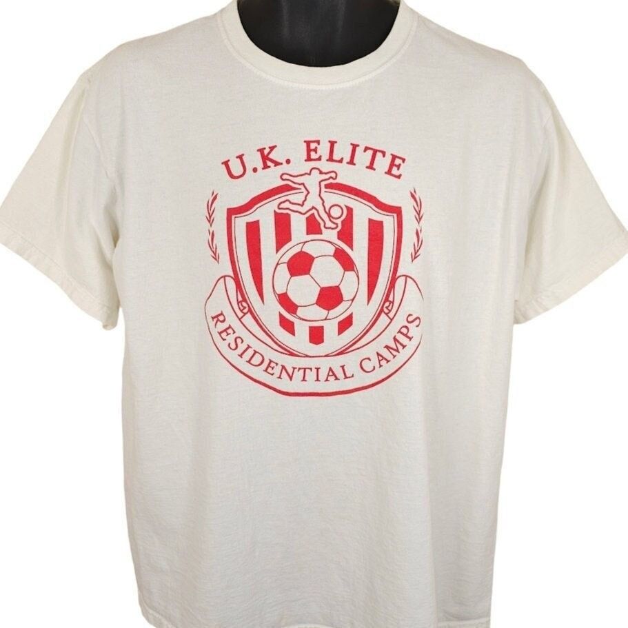 Vintage Uk Elite Soccer T Shirt Mens Size Large White Y2k Hoodie, Sweatshirt | FlexRushtees.com