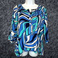 Escada Escapada Living High Low Shirt Top Side M Blue Print Psychedelic 70s Inspired