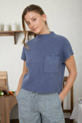 Mock Neck Pocket Detail Short Sleeve Knit Sweater