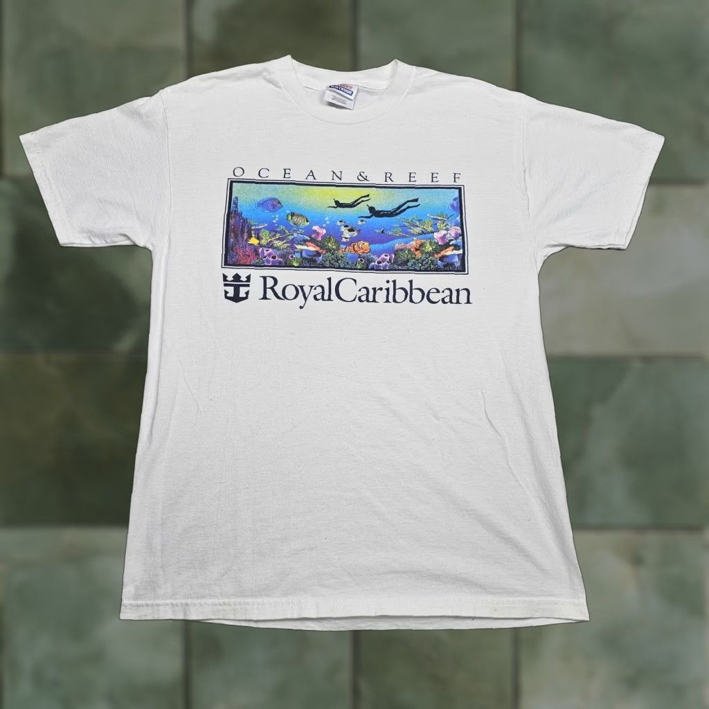 Vintage Hanes Royal Caribbean T Shirt Mens Medium White Ocean Reef Graphic 90s Beach Tee