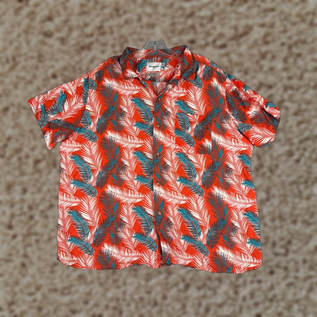 Vintage Goodfellow Co Shirt Mens 2xl Xxl Red Blue Floral Hawaiian Slim Fit 100 Rayon