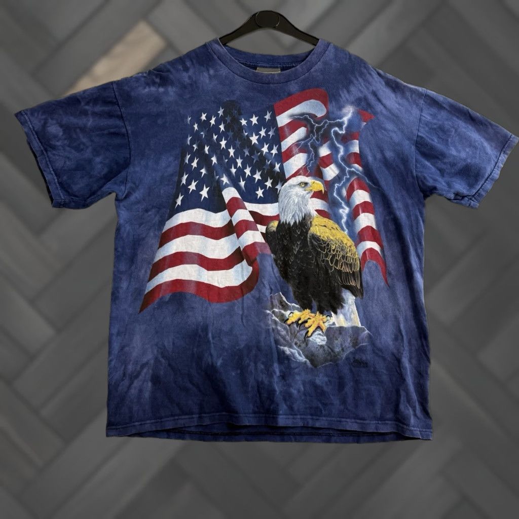 Mountain Vintage The Mountain T Shirt Men L Eagle Patriotic Tie Dye Crew Neck Blue