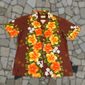 Vintage Ui Maikai Hawaiian Shirt Mens Medium Brown Floral 60s Beach Tropical Aloha Casual