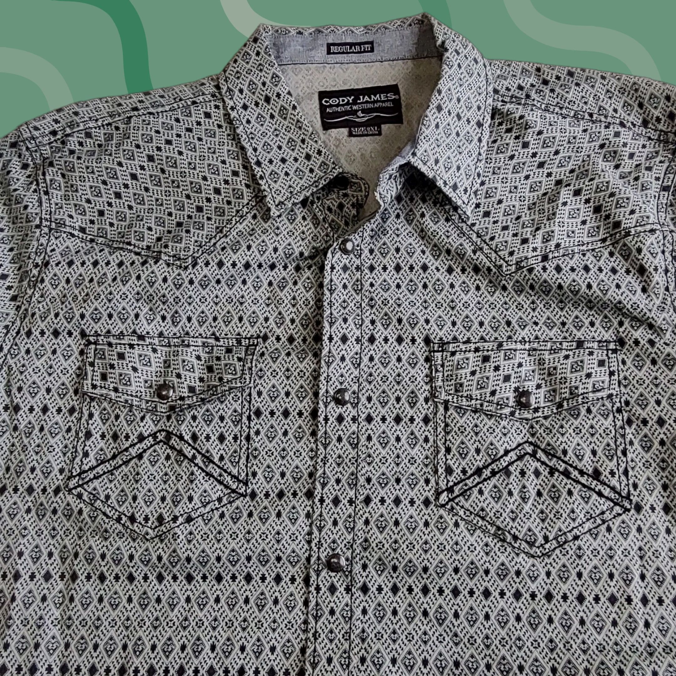 James Vintage Cody James Western Pearl Snap Shirt Mens 2xl Gray Geometric Pattern Cowboy Shirt Hoodie, Sweatshirt