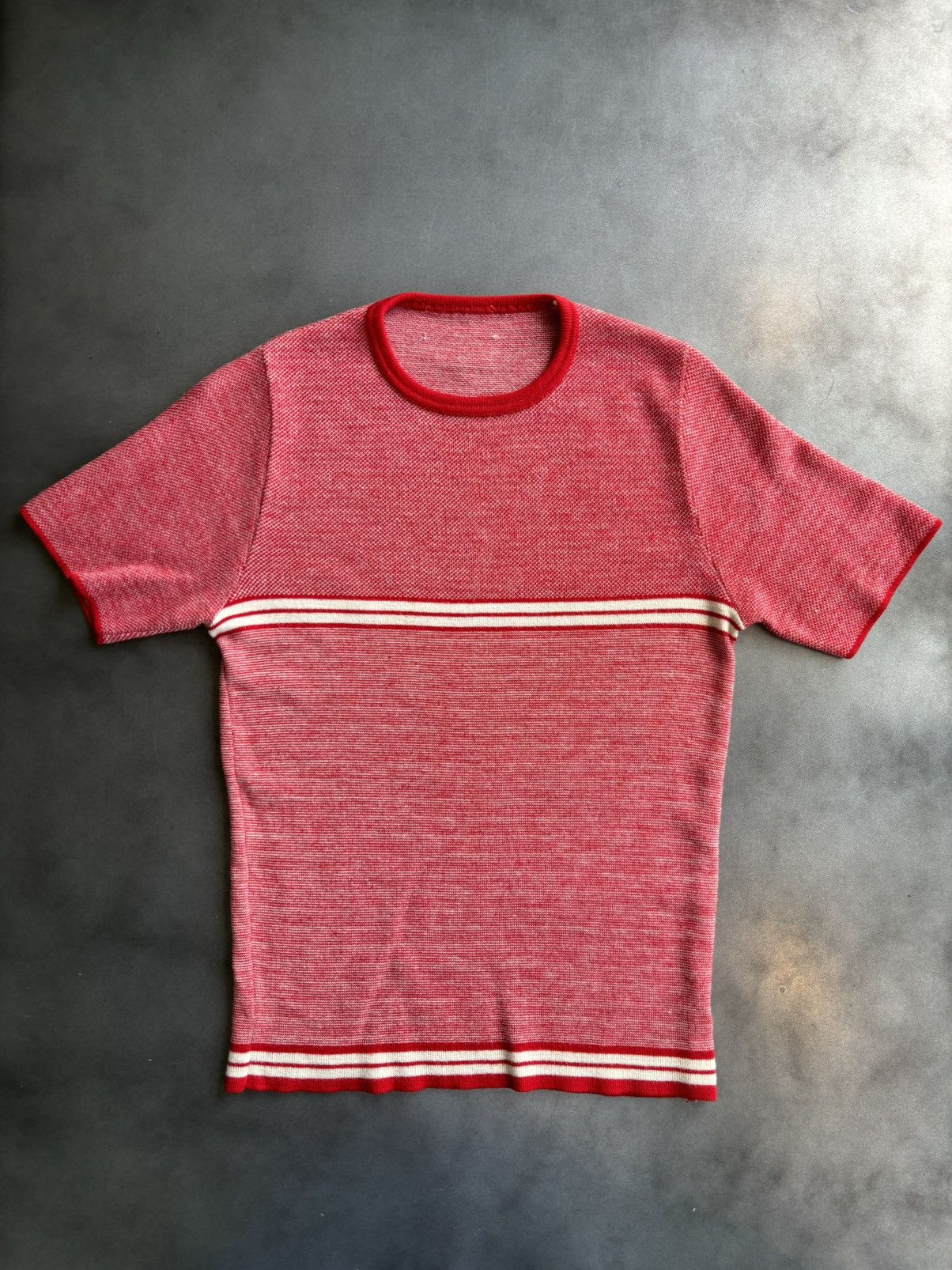 70s Vintage Knit Tee Tight Neck Compression Baby Ringer Xs