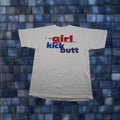 Vintage 90s Comedy Funny Graphic T Shirt May Be A Girl Kick Your Butt Size L Shirt Mens Whit Hoodie, Sweatshirt