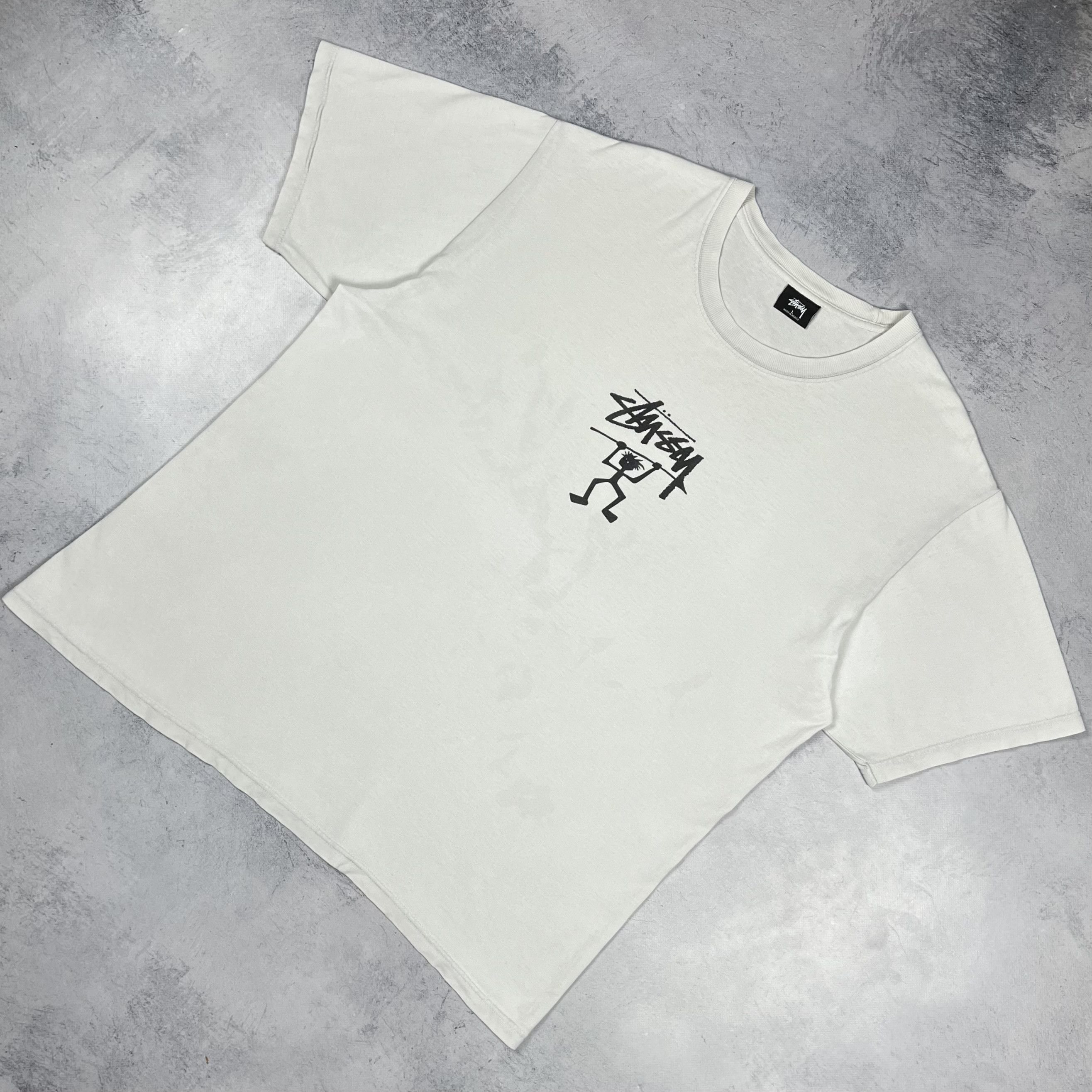 Vintage Stussy Warrior Man Graffiti Big Logo T Shirt 90 S
