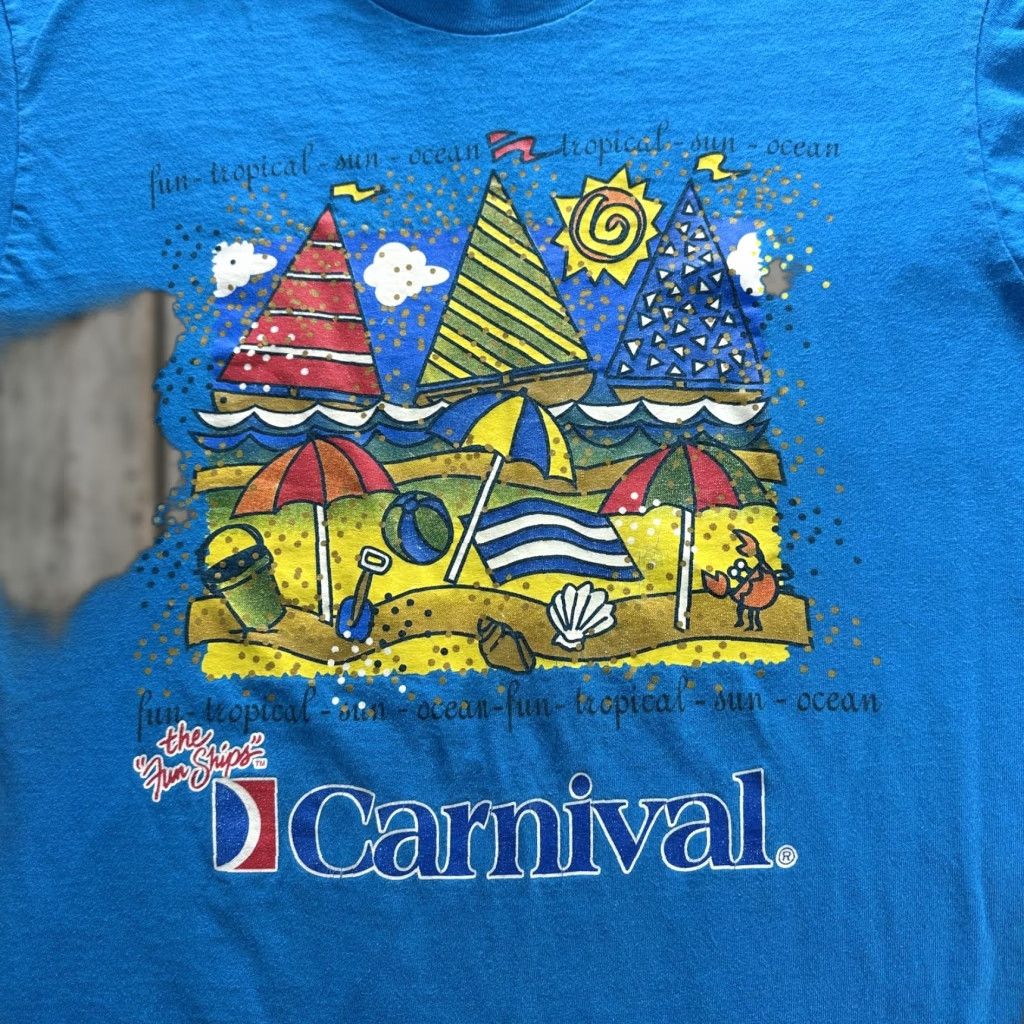Vintage Carnival The Fun Ships Shirt Mens Large Blue Beach Tropical Graphic Tee