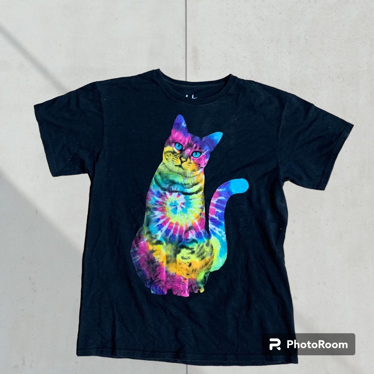 Vintage A Lab Trippy Tie Dye Cat Medium Black Multi