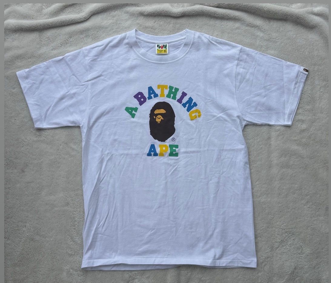 Bape White Rainbow College Tee Hoodie, Sweatshirt | FlexRushtees.com