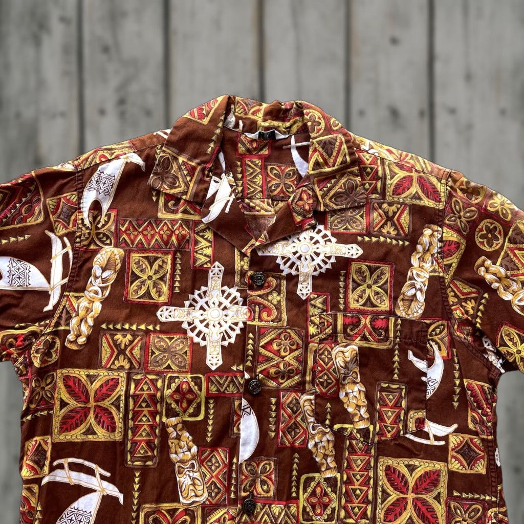 Vintage American Vintage Men S Hawaiian Shirt Short Sleeve Brown Floral 60s Retro Tropical B